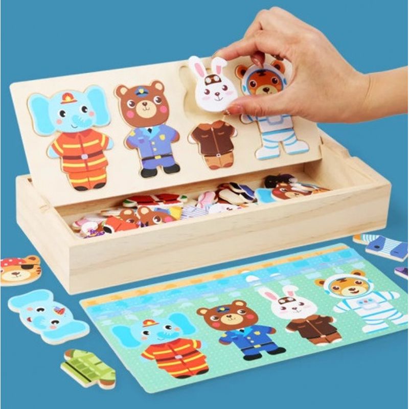 Jucarii, Copii si Bebe - Jucarii si jocuri - Jocuri si puzzle - Puzzle - Set puzzle incastru in cutie , Imbraca animalutele, 60 piese, 7Toys - Infinity.ro