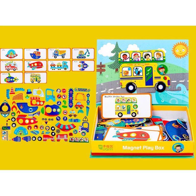 Jucarii, Copii si Bebe - Jucarii si jocuri - Jucarii & jocuri educative - Jocuri si jucarii educative - Joc educativ cu piese puzzle magnetice, vehicule, 7Toys - Infinity.ro