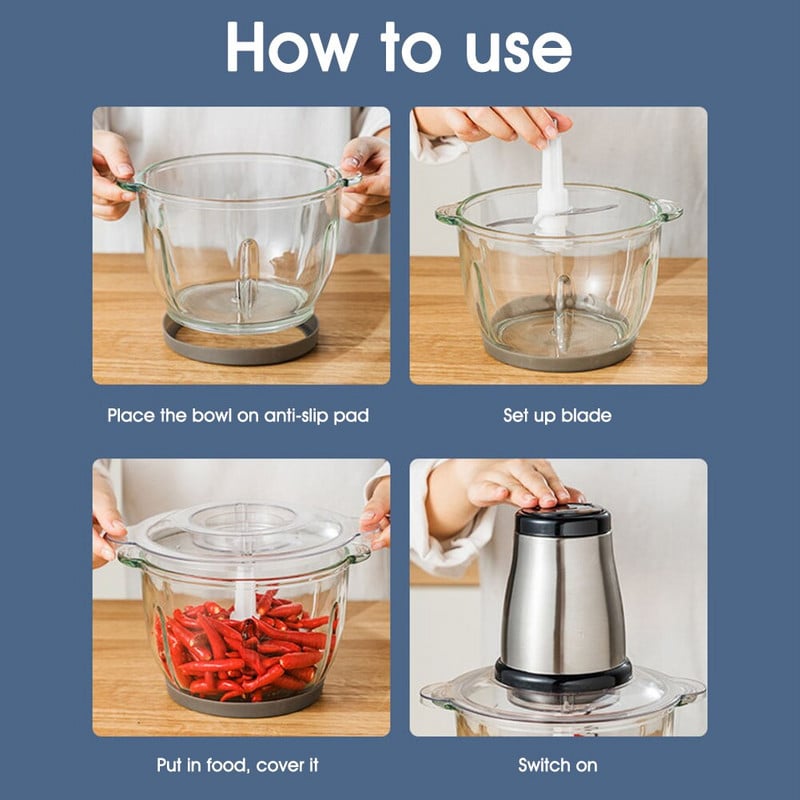 Electronice si Electrocasnice - Electrocasnice bucatarie - Mixere, tocatoare & roboti de bucatarie - Blendere si mini tocatoare - Aparat de tocat electric, 850W 2L, cu 2 viteze, din otel inoxidabil, argintiu - 2L - Infinity.ro