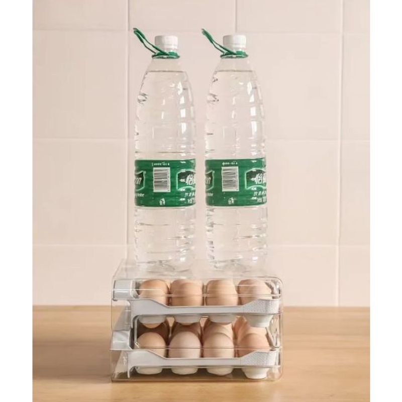 Casa si Gradina - Mobilier - Organizare si depozitare - Recipiente depozitare - Recipient depozitare oua, Capacitate 32 oua, cu 2 sertare, din plastic gri-transparent - Gri/Transparent - Infinity.ro