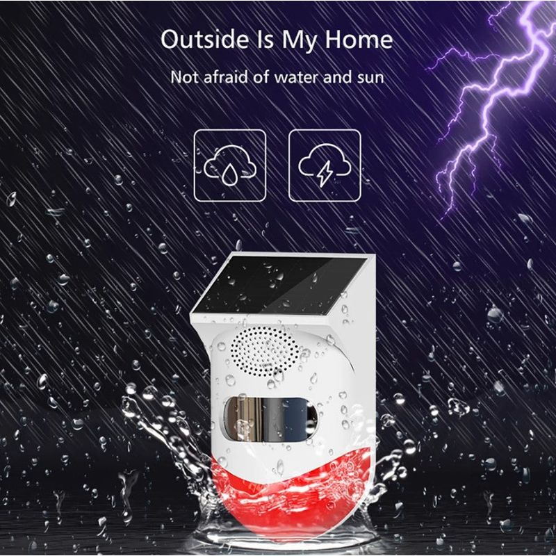 Casa si Gradina - Electrice - Smart Home - Alarme si accesorii - Alarma cu detector de miscare PIR, incarcare solara sau USB, IP65, cu telecomanda, control din aplicatie, alb-rosu - Infinity.ro