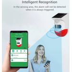 Casa si Gradina - Electrice - Smart Home - Alarme si accesorii - Alarma cu detector de miscare PIR, incarcare solara sau USB, IP65, cu telecomanda, control din aplicatie, alb-rosu - Infinity.ro