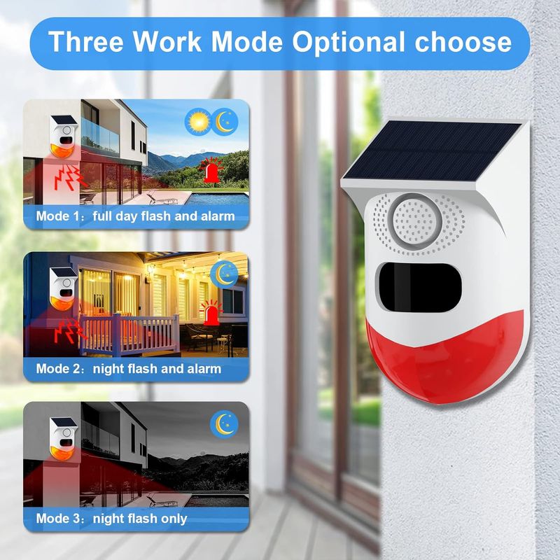 Casa si Gradina - Electrice - Smart Home - Alarme si accesorii - Alarma cu detector de miscare PIR, incarcare solara sau USB, IP65, cu telecomanda, control din aplicatie, alb-rosu - Infinity.ro