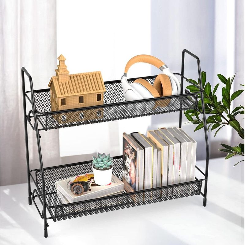 Casa si Gradina - Bucatarie si vesela - Organizare si depozitare bucatarie - Organizator metalic multifunctional, cu 2 nivele, ideal pentru cosmetice sau condimente, negru - Infinity.ro