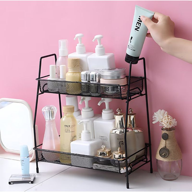 Casa si Gradina - Bucatarie si vesela - Organizare si depozitare bucatarie - Organizator metalic multifunctional, cu 2 nivele, ideal pentru cosmetice sau condimente, negru - Infinity.ro