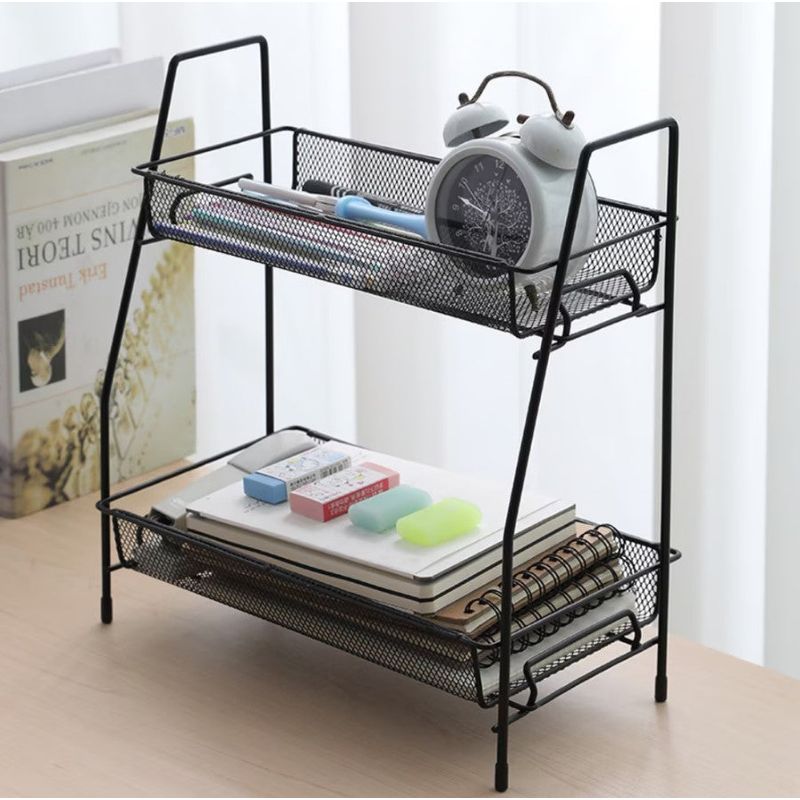 Casa si Gradina - Bucatarie si vesela - Organizare si depozitare bucatarie - Organizator metalic multifunctional, cu 2 nivele, ideal pentru cosmetice sau condimente, negru - Infinity.ro