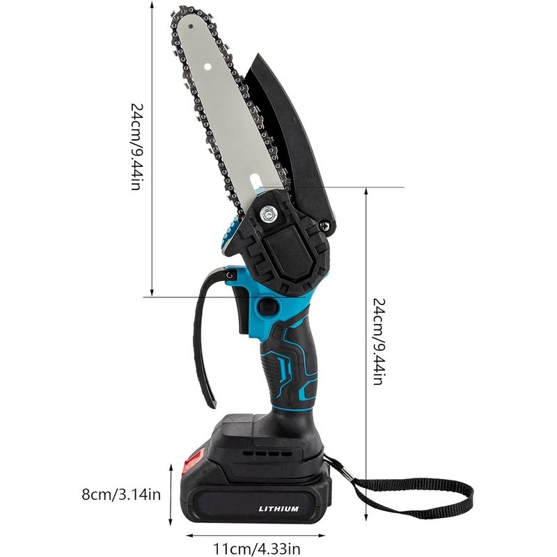 Casa si Gradina - Constructii - Scule electrice si accesorii - Fierastraie electrice - Mini drujba electrica fara fir, cu 2 lame de 4 si 6", 4 lanturi, 2 acumulatori 1300mAh si o putere de 300W - Infinity.ro