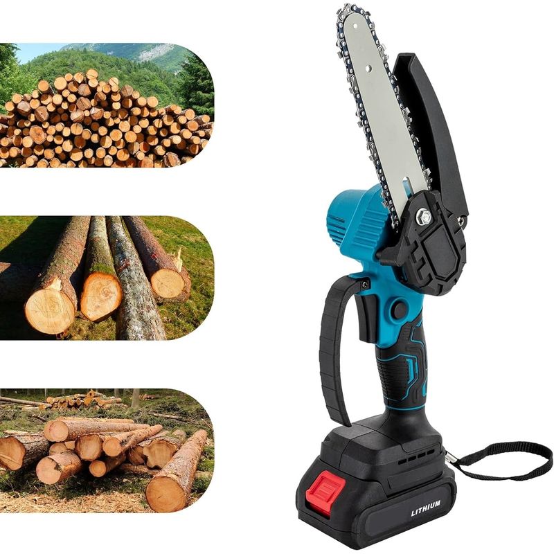 Casa si Gradina - Constructii - Scule electrice si accesorii - Fierastraie electrice - Mini drujba electrica fara fir, cu 2 lame de 4 si 6", 4 lanturi, 2 acumulatori 1300mAh si o putere de 300W - Infinity.ro