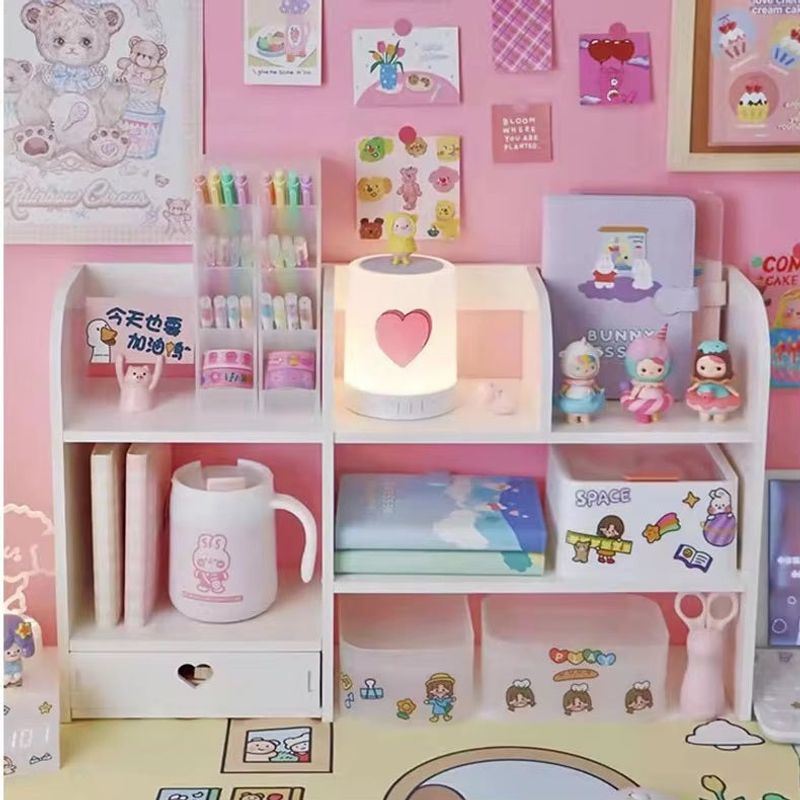 Casa si Gradina - Mobilier - Biblioteci si rafturi - Etajere - Etajeta pentru Birou, cu 6 Compartimente si un Sertar, PVC, 55x14x34cm, Alb - Infinity.ro