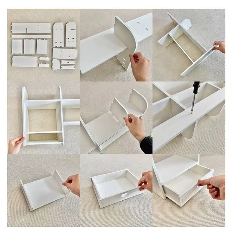 Casa si Gradina - Mobilier - Biblioteci si rafturi - Etajere - Etajeta pentru Birou, cu 6 Compartimente si un Sertar, PVC, 55x14x34cm, Alb - Infinity.ro
