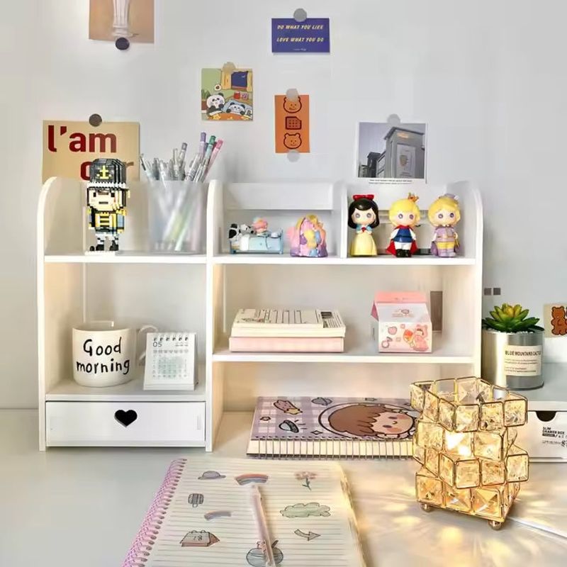 Casa si Gradina - Mobilier - Biblioteci si rafturi - Etajere - Etajeta pentru Birou, cu 6 Compartimente si un Sertar, PVC, 55x14x34cm, Alb - Infinity.ro