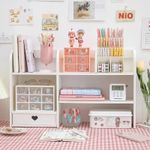 Casa si Gradina - Mobilier - Biblioteci si rafturi - Etajere - Etajeta pentru Birou, cu 6 Compartimente si un Sertar, PVC, 55x14x34cm, Alb - Infinity.ro