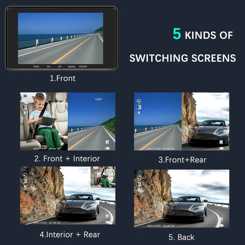 Auto si Moto - Electronice auto - Camere auto si DVR - Camera Tripla Auto DVR, Display 4", Full HD 1080p, Unghi de 170°, Negru - Infinity.ro
