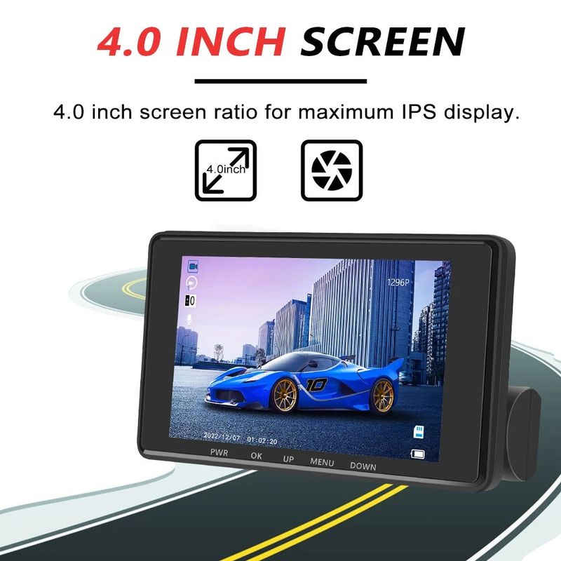 Auto si Moto - Electronice auto - Camere auto si DVR - Camera Tripla Auto DVR, Display 4", Full HD 1080p, Unghi de 170°, Negru - Infinity.ro