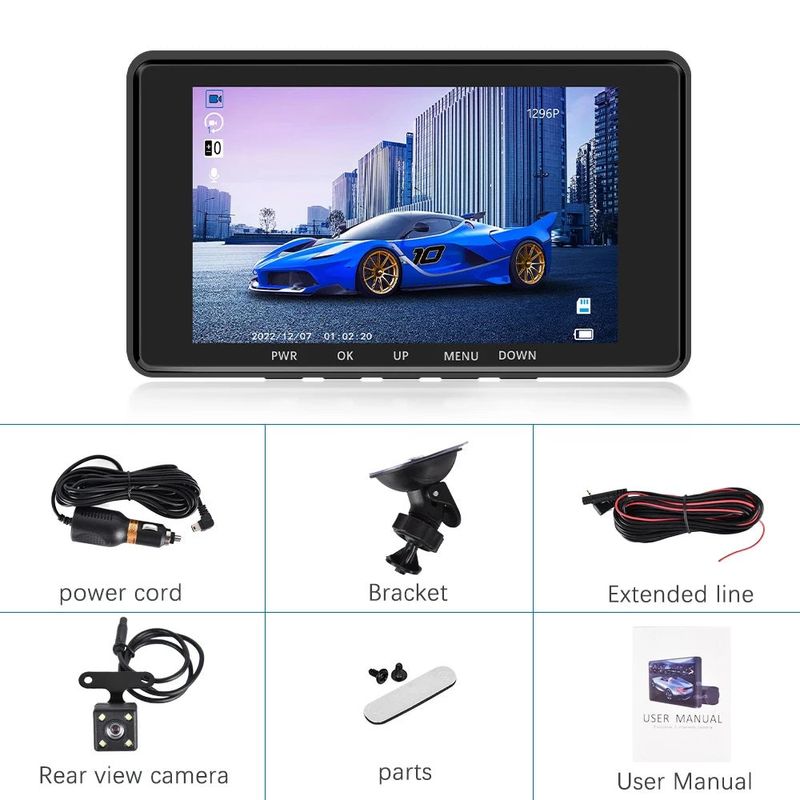 Auto si Moto - Electronice auto - Camere auto si DVR - Camera Tripla Auto DVR, Display 4", Full HD 1080p, Unghi de 170°, Negru - Infinity.ro