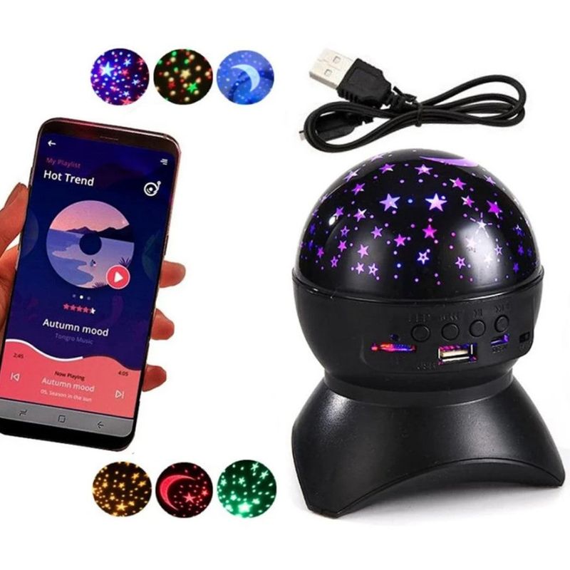 Casa si Gradina - Corpuri si surse de iluminat - Veioze si lampi - Lampi de veghe copii - Proiector LED cer instelat, cu difuzor bluetooth, control din telefon, USB, negru - Infinity.ro