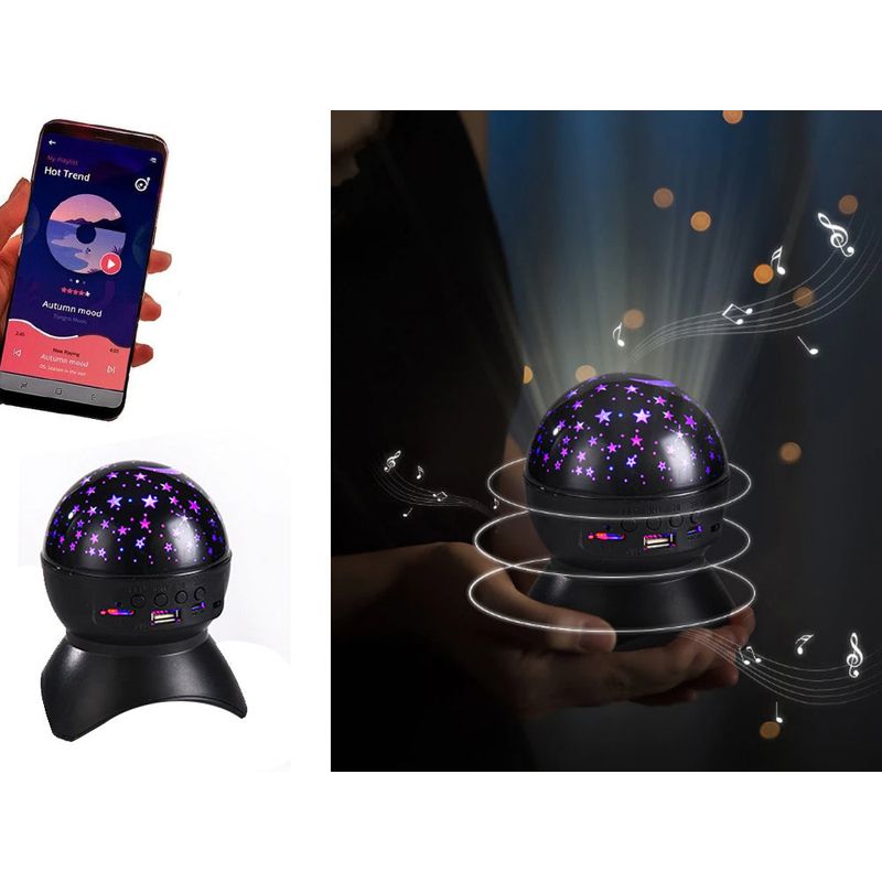Casa si Gradina - Corpuri si surse de iluminat - Veioze si lampi - Lampi de veghe copii - Proiector LED cer instelat, cu difuzor bluetooth, control din telefon, USB, negru - Infinity.ro