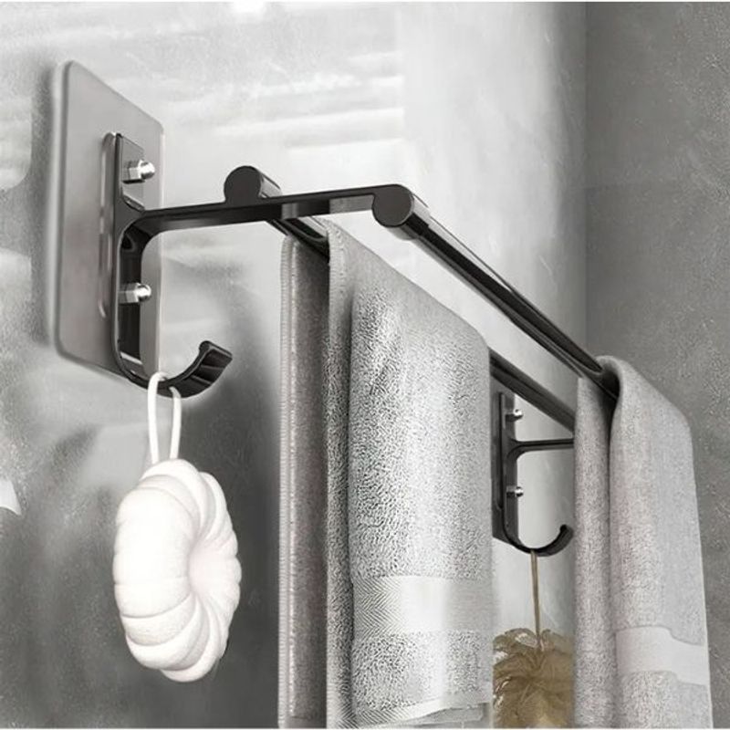 Casa si Gradina - Sanitare - Suporturi si accesorii baie - Suporturi baie - Suport dublu pentru prosoape di aluminiu solid, 60x11cm, Negru - Negru - Infinity.ro