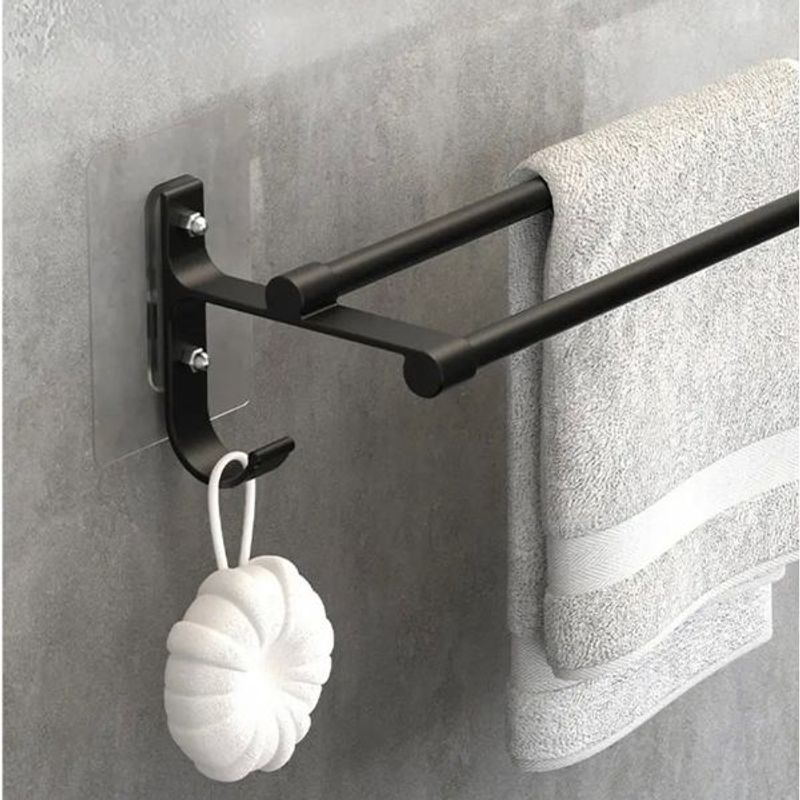 Casa si Gradina - Sanitare - Suporturi si accesorii baie - Suporturi baie - Suport dublu pentru prosoape di aluminiu solid, 60x11cm, Negru - Negru - Infinity.ro