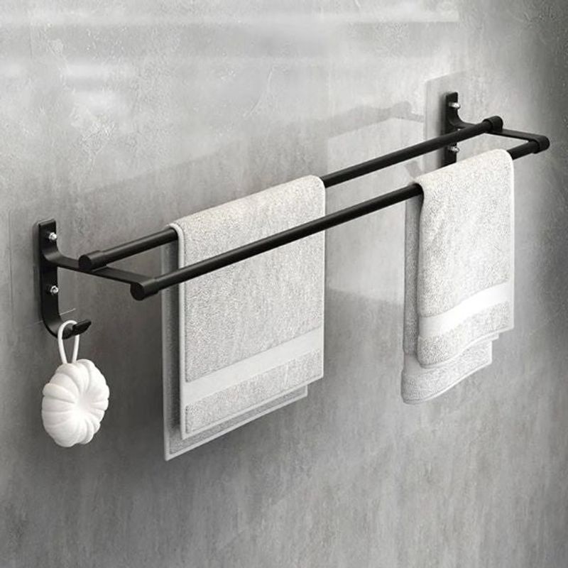 Casa si Gradina - Sanitare - Suporturi si accesorii baie - Suporturi baie - Suport dublu pentru prosoape di aluminiu solid, 60x11cm, Negru - Negru - Infinity.ro