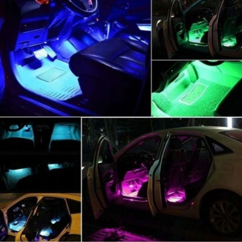 Auto si Moto - Electrice auto - Iluminare si semnalizare - Lumini ambientale - Kit lumini auto 48 LED-uri, Iluminare RGB, Control cu telecomanda - Negru - Infinity.ro