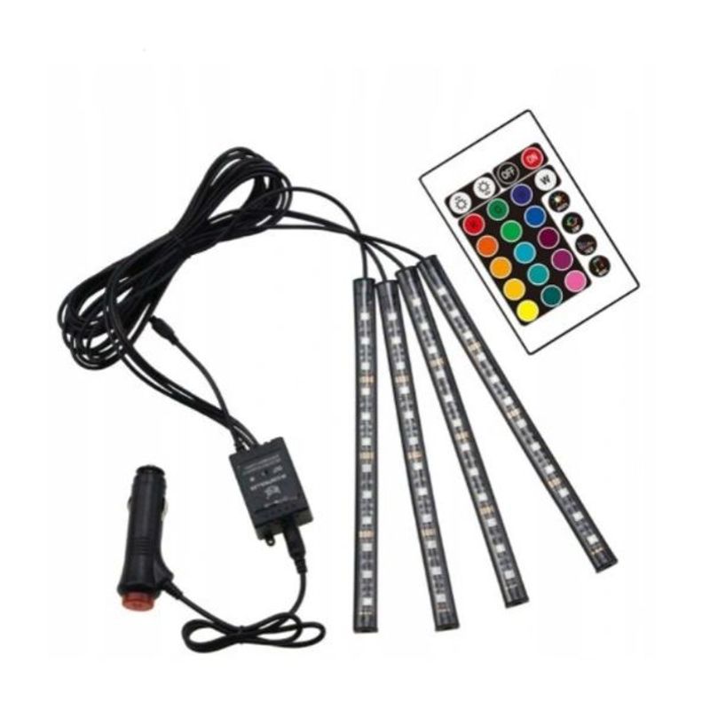 Auto si Moto - Electrice auto - Iluminare si semnalizare - Lumini ambientale - Kit lumini auto 48 LED-uri, Iluminare RGB, Control cu telecomanda - Negru - Infinity.ro