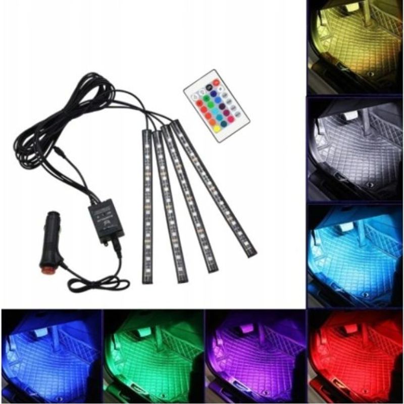 Auto si Moto - Electrice auto - Iluminare si semnalizare - Lumini ambientale - Kit lumini auto 48 LED-uri, Iluminare RGB, Control cu telecomanda - Negru - Infinity.ro