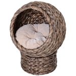 Petshop - Accesorii petshop - Culcusuri si custi - Culcusuri si saltele - Pat/culcus cu acoperis pentru pisica din frunze de bananier, perna poliester, maro, 42x33x52 cm - Infinity.ro