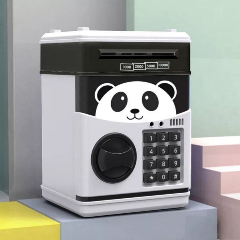 Carti si Birotica - Birotica - Accesorii de birou - Pusculite - Pusculita Panda pentru copii 3 ani+, cu functie ATM, cod pin si seif, alb cu negru - Infinity.ro