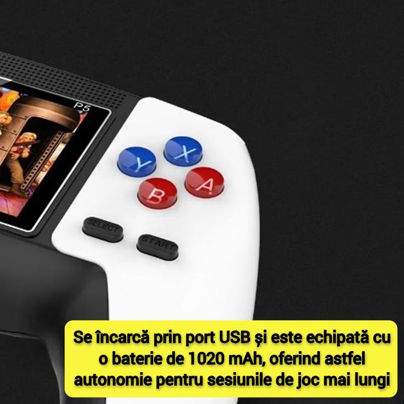 PC, gaming si accesorii - Gaming - Console gaming - Consola jocuri video P5, portabila, 520 jocuri retro, rezolutie 320x240 - White - Infinity.ro