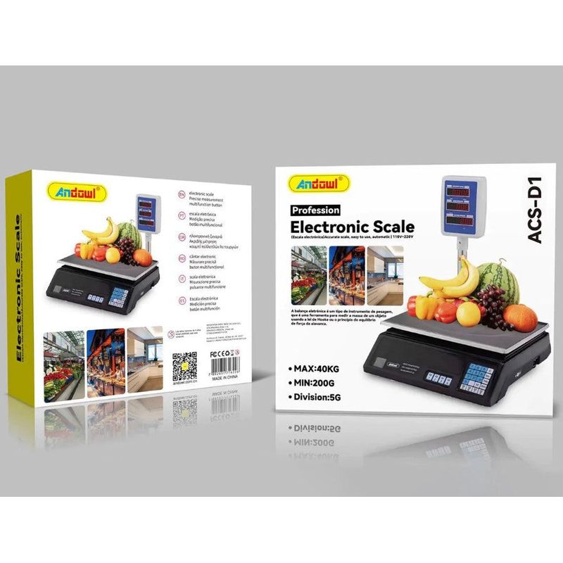Casa si Gradina - Constructii - Depozitare, transport si protectie - Cantare electronice comerciale - Cantar electronic comercial ACS-D1, max. 40kg, pentru magazine, digital, afisaj LCD, negru-argintiu - Infinity.ro