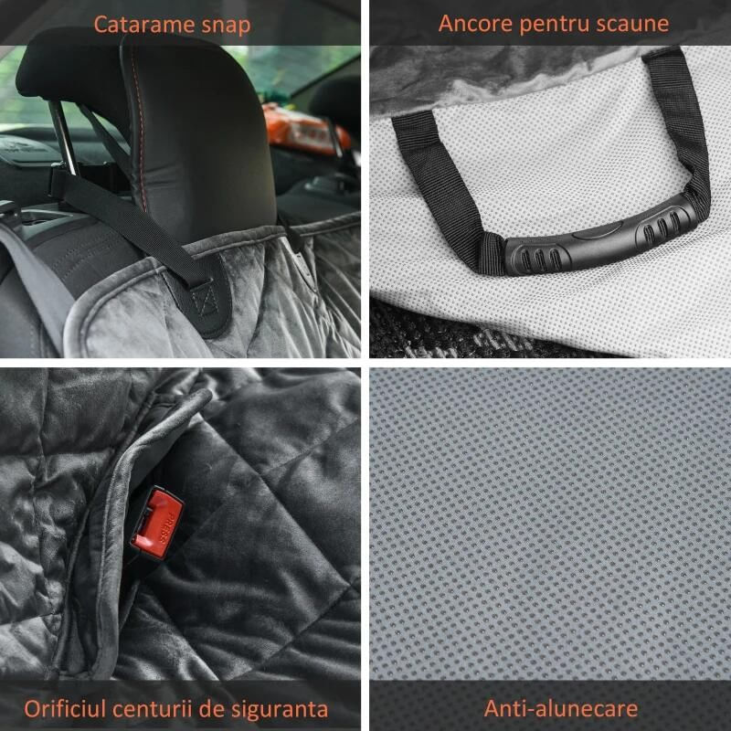 Auto si Moto - Intretinere auto - Huse auto - Husa bancheta auto pentru protectie si transport caini, catifea si bumbac, gri, 165x145 cm - Infinity.ro