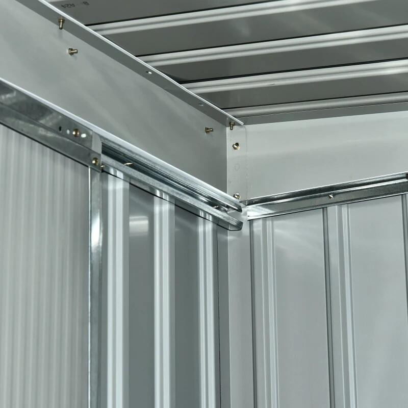 Casa si Gradina - Gradina si terasa - Casute de gradina - Casuta/magazie/sopron de gradina pentru depozitare unelte, cu structura baza inclusa, otel si PP, gri inchis, 280x130x172 cm - Infinity.ro