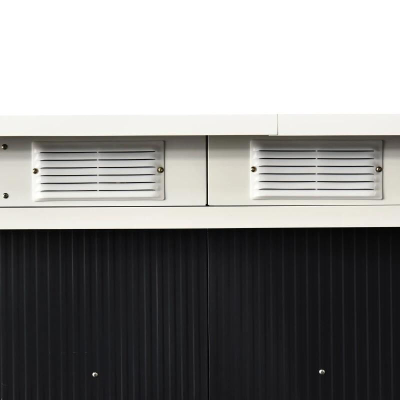 Casa si Gradina - Gradina si terasa - Casute de gradina - Casuta/magazie/sopron de gradina pentru depozitare unelte, cu structura baza inclusa, otel si PP, gri inchis, 280x130x172 cm - Infinity.ro