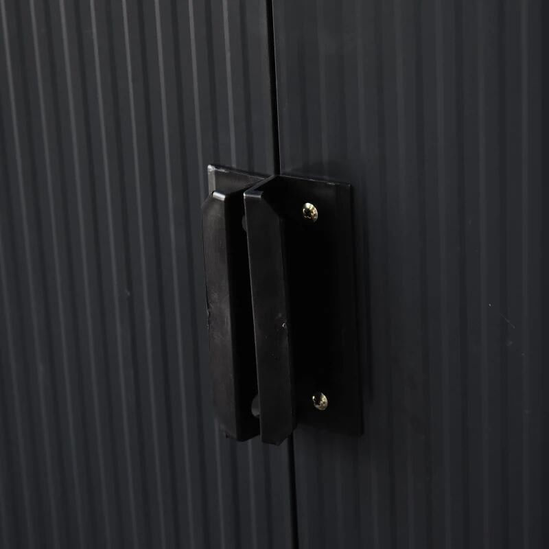 Casa si Gradina - Gradina si terasa - Casute de gradina - Casuta/magazie/sopron de gradina pentru depozitare unelte, cu structura baza inclusa, otel si PP, gri inchis, 280x130x172 cm - Infinity.ro