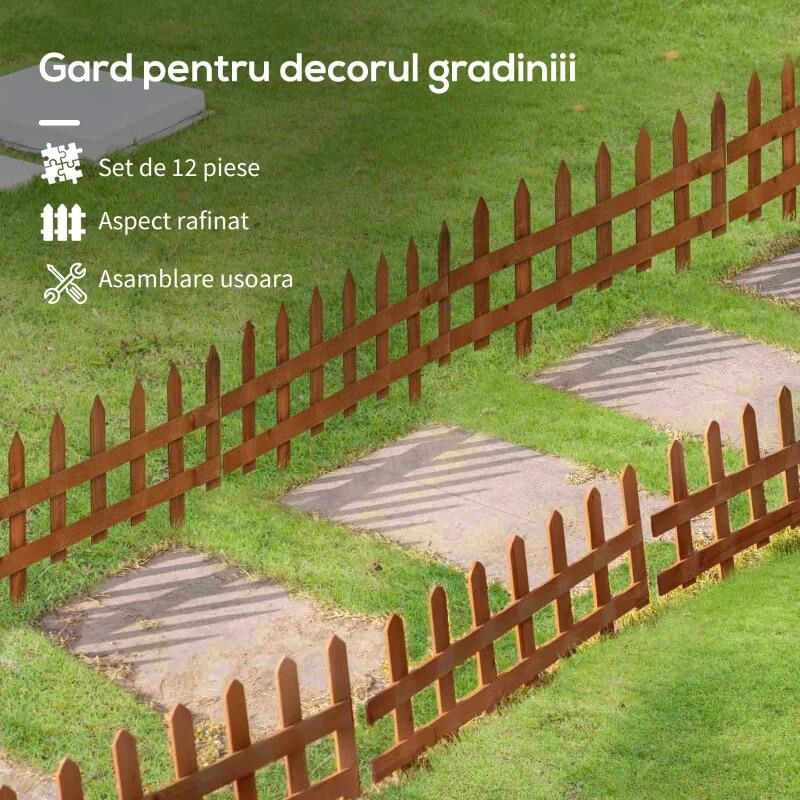 Casa si Gradina - Gradina si terasa - Garduri, panouri si accesorii - Gard de gradina decorativ, din lemn, maro, set 12 buc, 60x34 cm - Infinity.ro