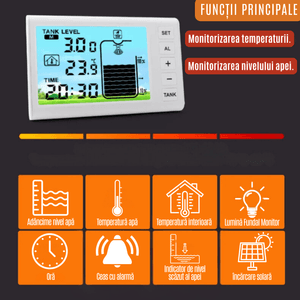 Senzor Nivel Apa Ultrasonic CZAY®, Masurare Adancime si Temperatura Lichid, Alimentare Solara, Umplere Automata,Wireless