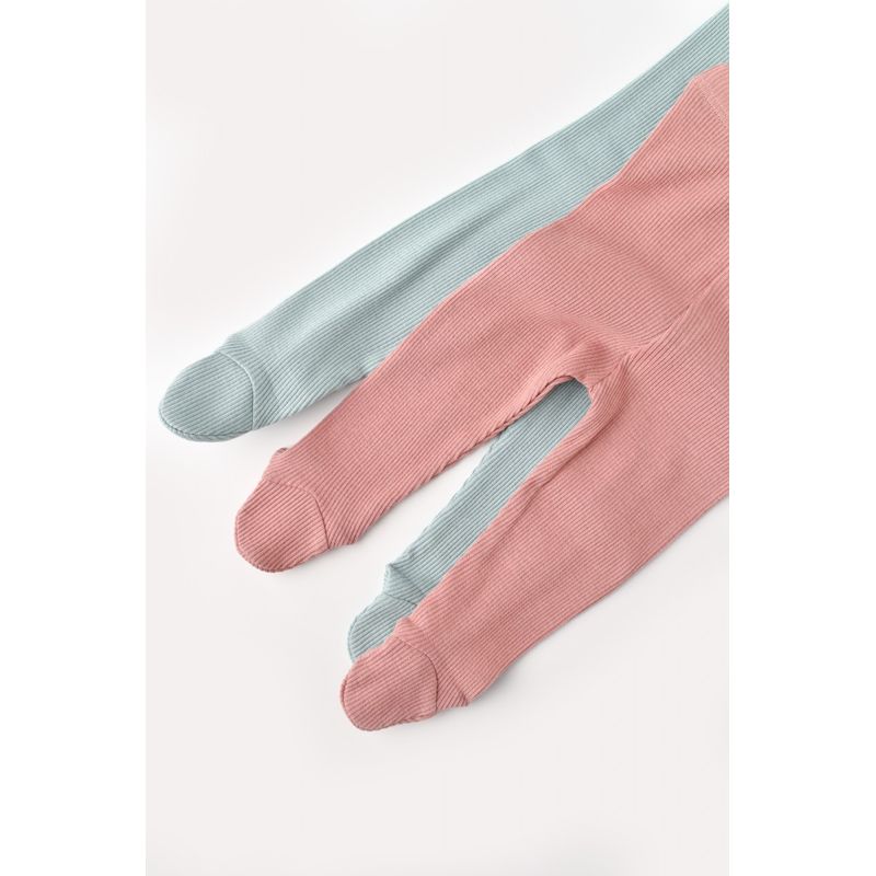 Fashion, accesorii si bijuterii - Copii - Imbracaminte copii - Pantaloni copii - Set 2 pantaloni cu botosei bebe unisex din bumbac organic si modal - Mint/Rose, BabyCosy (Marime: 6-9 luni) - Infinity.ro