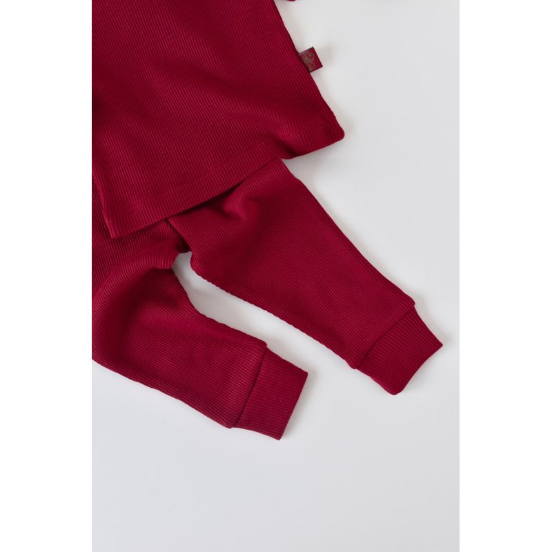 Fashion, accesorii si bijuterii - Copii - Imbracaminte copii - Treninguri si compleuri copii - Set 3 piese: bluzita cu maneca lunga, pantaloni lungi si caciulita din bumbac organic si modal - Rosu BabyCosy (Marime: 18-24 Lu - Infinity.ro