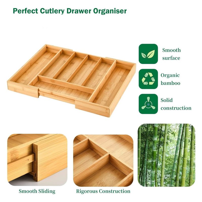Casa si Gradina - Bucatarie si vesela - Organizare si depozitare bucatarie - Suporturi tacamuri si vase - Organizator extensibil pentru tacamuri, din bambus, 46 x 38 x 5 cm, Vivo WBT54 - Infinity.ro