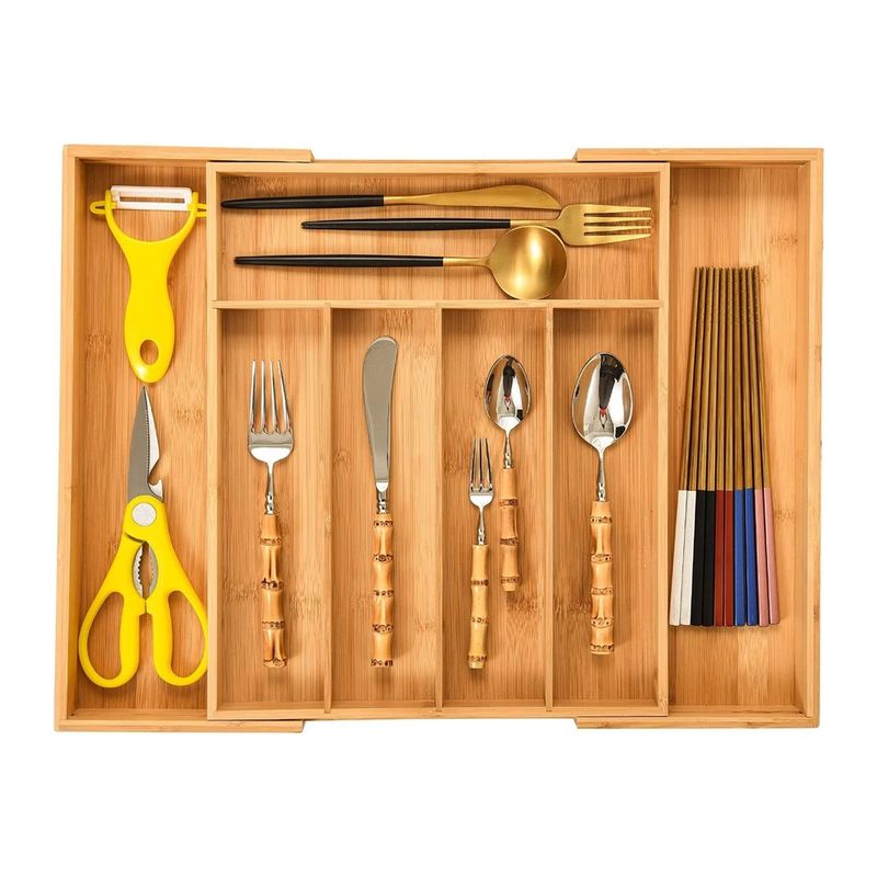 Casa si Gradina - Bucatarie si vesela - Organizare si depozitare bucatarie - Suporturi tacamuri si vase - Organizator extensibil pentru tacamuri, din bambus, 46 x 38 x 5 cm, Vivo WBT54 - Infinity.ro