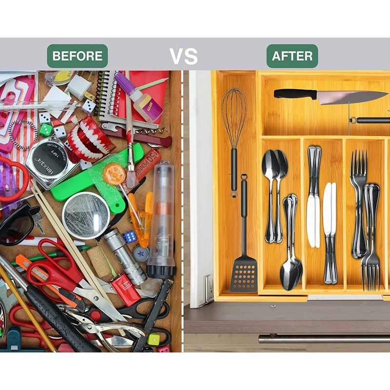 Casa si Gradina - Bucatarie si vesela - Organizare si depozitare bucatarie - Suporturi tacamuri si vase - Organizator extensibil pentru tacamuri, din bambus, 46 x 38 x 5 cm, Vivo WBT54 - Infinity.ro