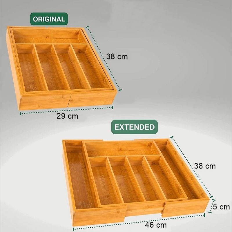 Casa si Gradina - Bucatarie si vesela - Organizare si depozitare bucatarie - Suporturi tacamuri si vase - Organizator extensibil pentru tacamuri, din bambus, 46 x 38 x 5 cm, Vivo WBT54 - Infinity.ro