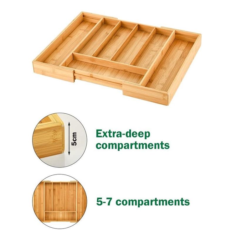 Casa si Gradina - Bucatarie si vesela - Organizare si depozitare bucatarie - Suporturi tacamuri si vase - Organizator extensibil pentru tacamuri, din bambus, 46 x 38 x 5 cm, Vivo WBT54 - Infinity.ro