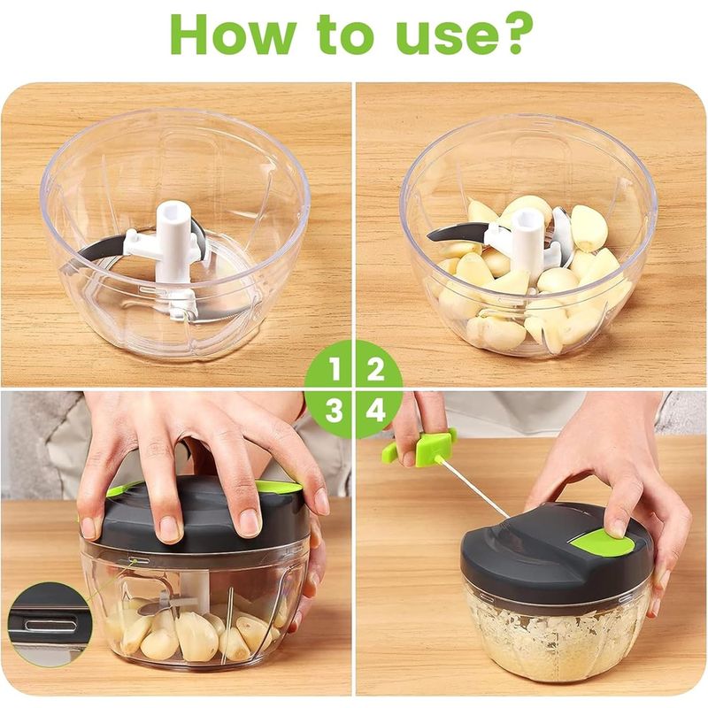 Casa si Gradina - Bucatarie si vesela - Ustensile bucatarie - Feliatoare si taietoare manuale - Mini tocator de mana cu snur, 520 ml, transparent, Vivo WK001 - Infinity.ro