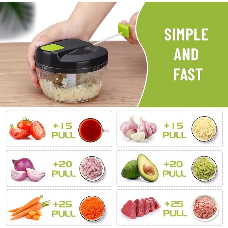 Casa si Gradina - Bucatarie si vesela - Ustensile bucatarie - Feliatoare si taietoare manuale - Mini tocator de mana cu snur, 520 ml, transparent, Vivo WK001 - Infinity.ro