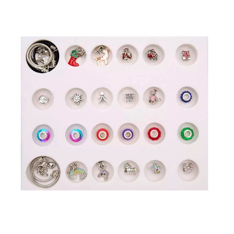 Jucarii, Copii si Bebe - Jucarii si jocuri - Jucarii de rol - Frumusete, bijuterii si accesorii fetite - Set 24 bijuterii pentru fetite, 2 bratari, 1 colier, 21 talismane, Calendar Advent, multicolor JC24-A - Infinity.ro