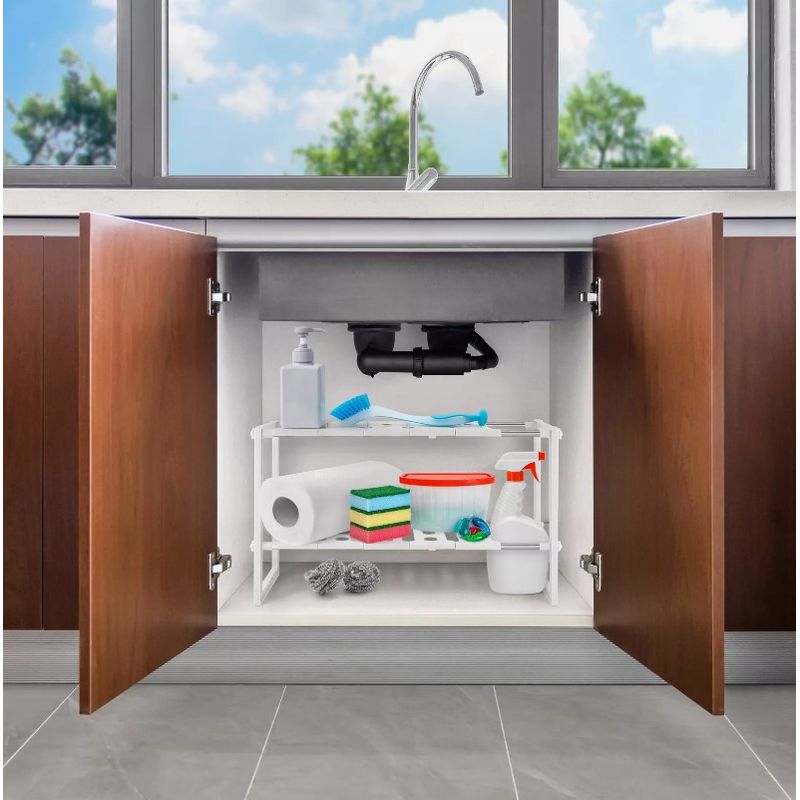 Casa si Gradina - Mobilier - Biblioteci si rafturi - Rafturi - Raft ajustabil cu 2 nivele pentru spatiul de sub chiuveta, Vivo, alb, 25 x 38.5 x 43 cm, TK0121 - Infinity.ro