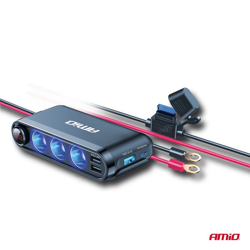 Auto si Moto - Electronice auto - Accesorii electronice auto - Dispozitiv Auto Premium 3in1, Splitter Bricheta, Incarcator USB/USB-C, Voltmetru Digital, alimentare 12V-24V - Infinity.ro