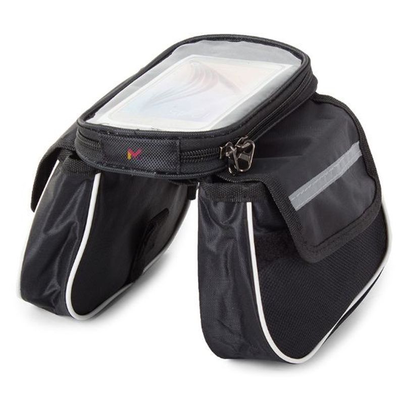 Sport si Outdoor - Ciclism - Accesorii pentru biciclete - Suporturi accesorii biciclete - Geanta de transport cu 3 compartimente si 2 buzunare mici, Rezistenta la Apa, Montare pe cadrul bicicletei, Velcro, Negru - Infinity.ro